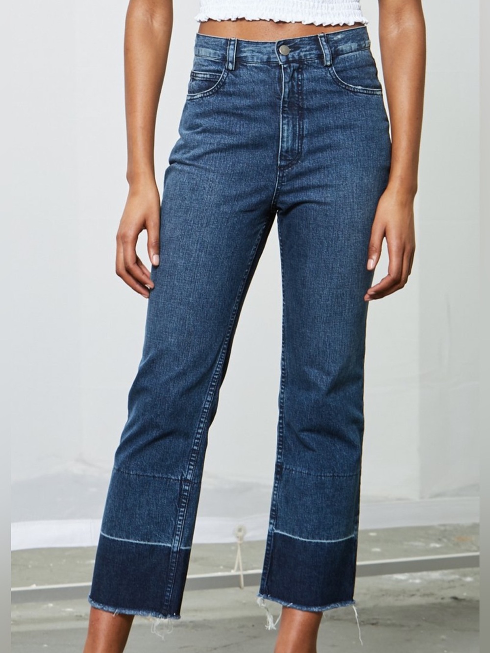 Rachel Comey Legion Jeans Women 6 Blue Wide Leg High Rise Raw Hem Denim Casual